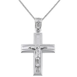 Λευκόχρυσος βαπτιστικός σταυρός Κ14 με αλυσίδα